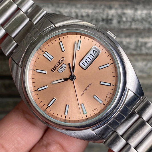 RARE Seiko 5 Salmon Dial SNXA11 Day Date Automatic 7s26-0430 Men Watch Vintage