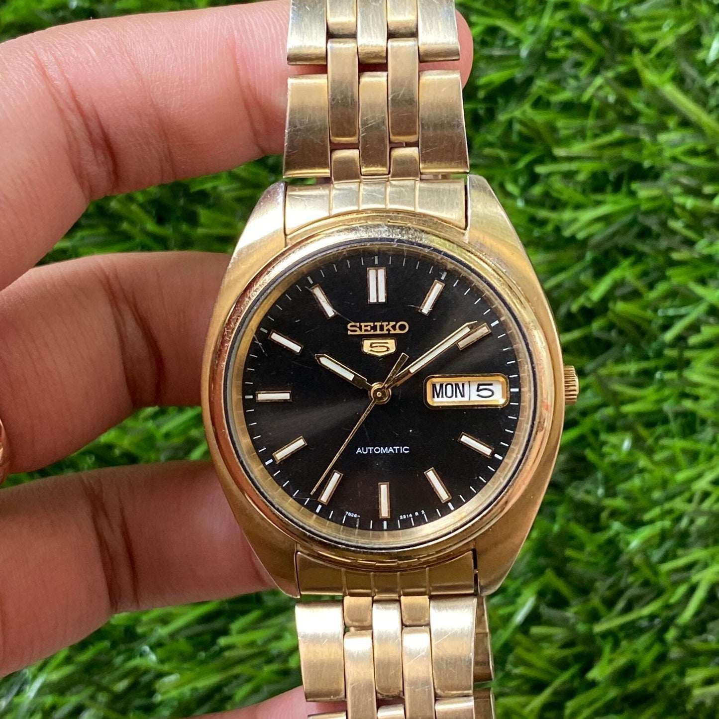 Rare Seiko 5 7S26-02F0 Automatic Black Dial Day Date Vintage Mens Watch