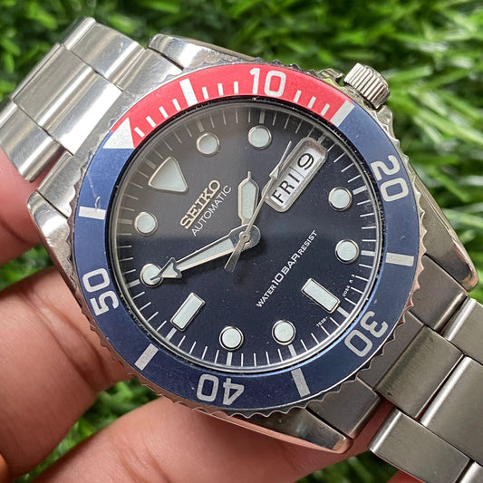 Rare Seiko Diver SKX033 Midsize Automatic Pepsi Bezel Black Dial Vintage