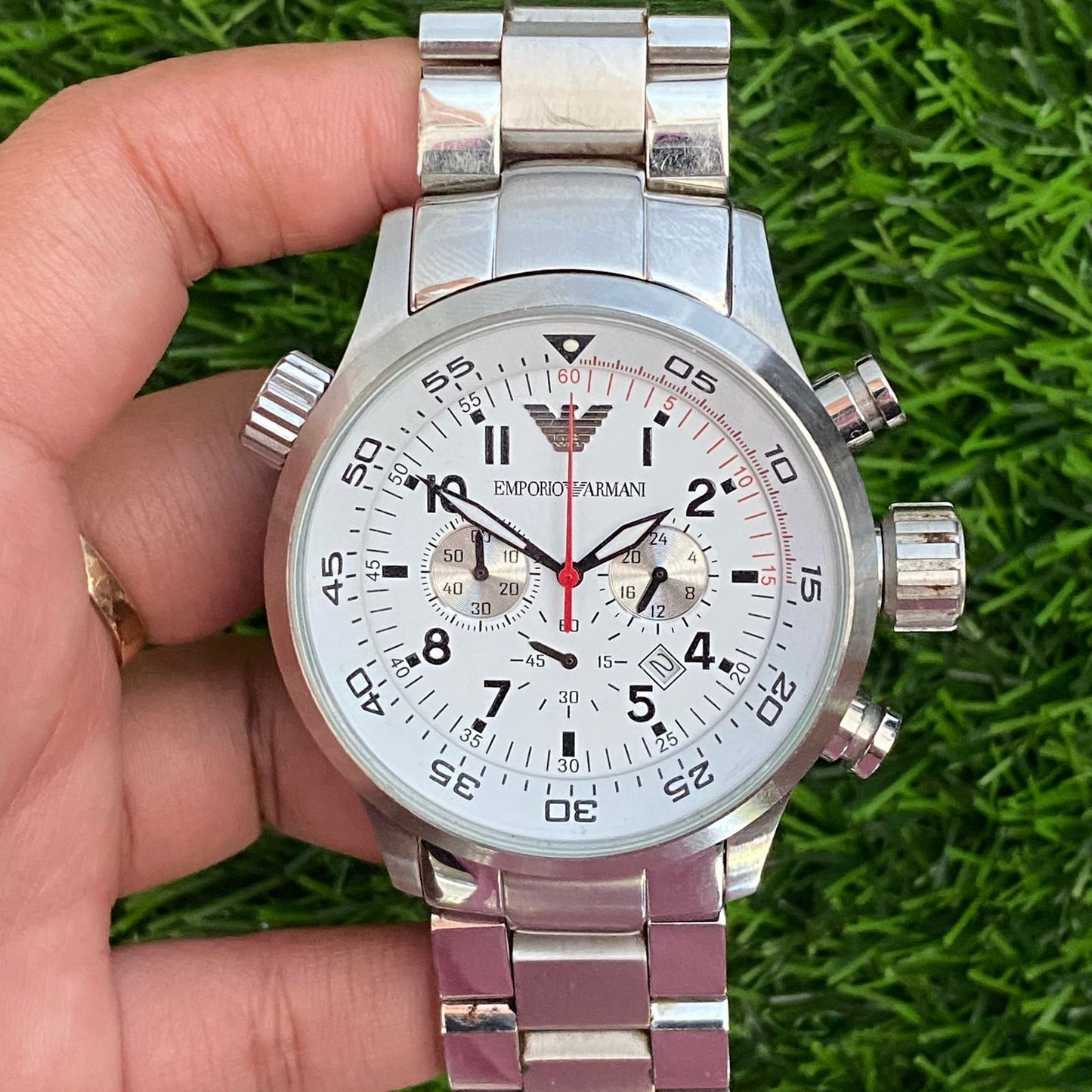 Rare Emporio Armani AR0557 Chronograph White Dial Date Big Watch Men Vintage