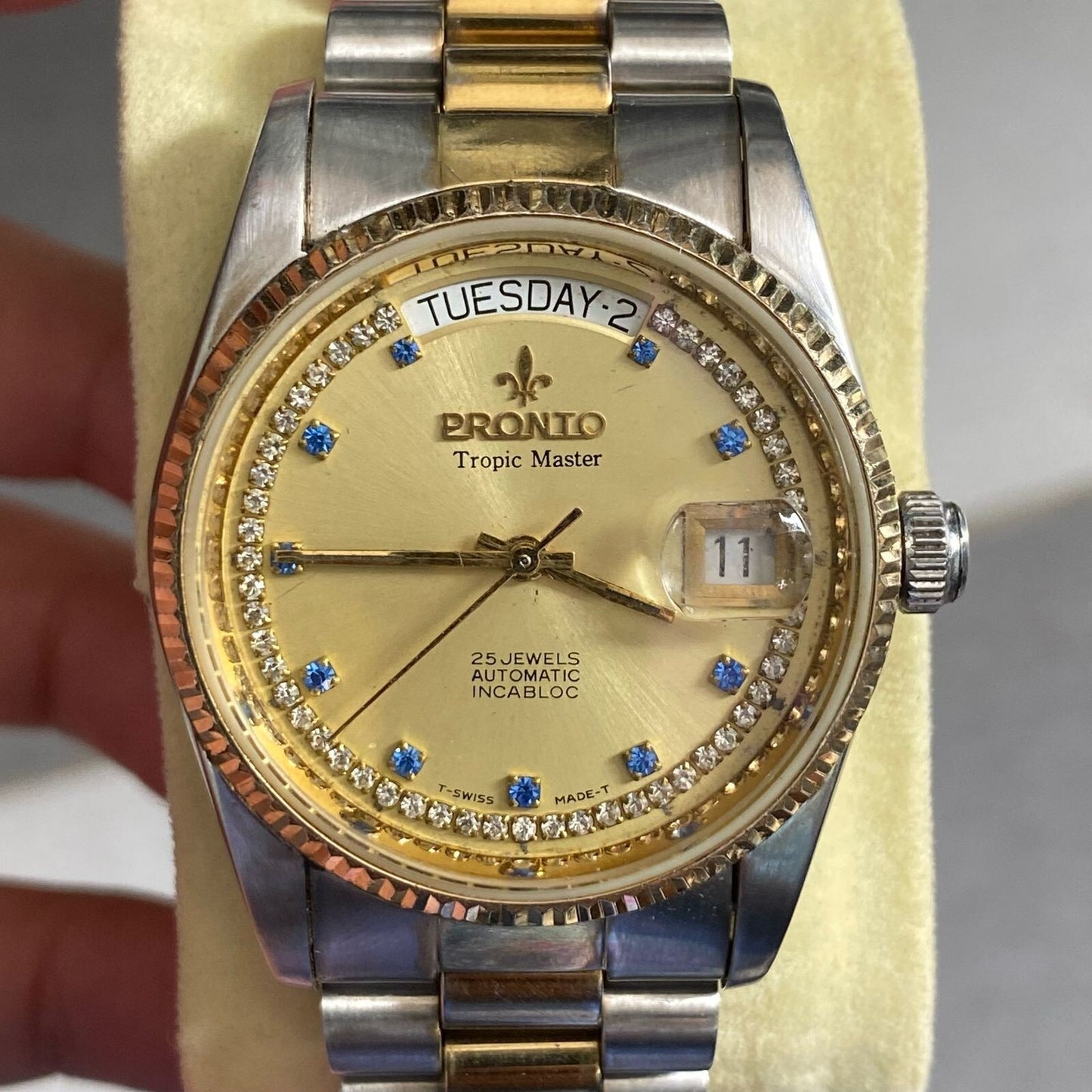 Rare Pronto Tropic Master President Automatic ETA Swiss Gold Dial 25J Vintage