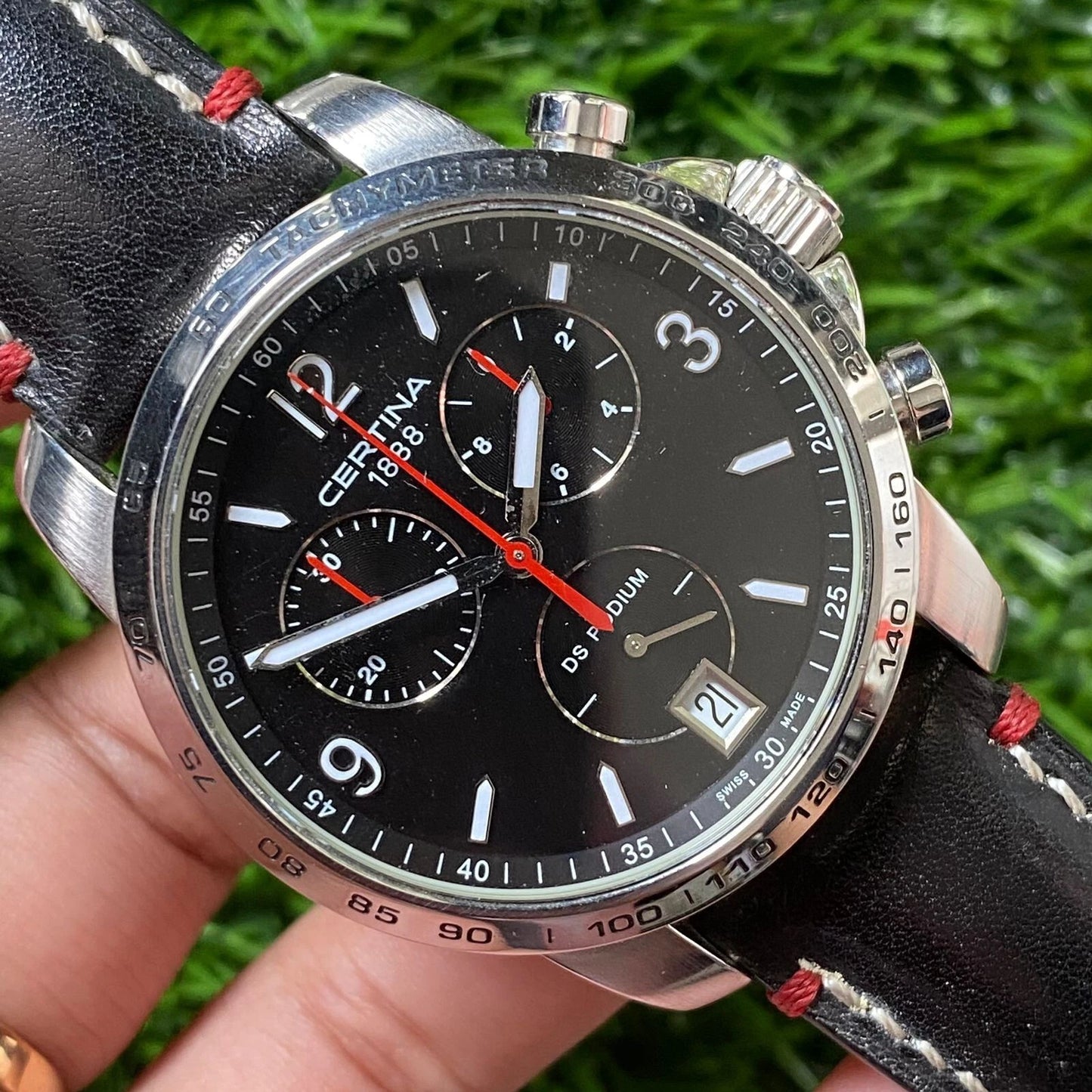 Rare Certina DS Podium Quartz Chronograph Black Dial Date Swiss Watch Men