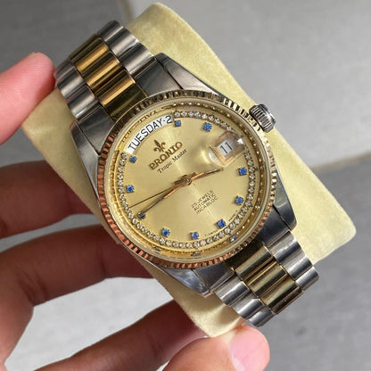 Rare Pronto Tropic Master President Automatic ETA Swiss Gold Dial 25J Vintage
