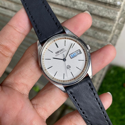 RARE Seiko King Twin Quartz 9923-7020 Day Date White Dial Vintage Men Watch