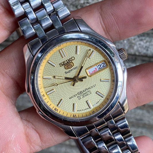 RARE Seiko 5 Superior Beige Teksture Dial Automatic  Vintage Watch
