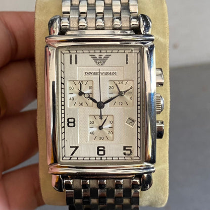Rare Emporio Armani Chronograph Quartz AR0294 Tank Watch Vintage Dress Men