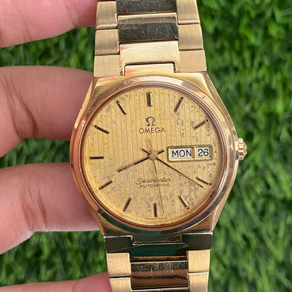 Rare Omega Seamaster 166.0268 Automatic 1020 Gold Dial Day Date Vintage Swiss