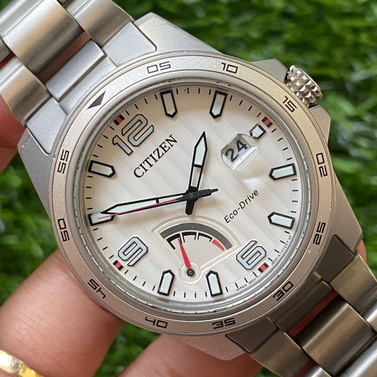 Rare Citizen Eco Drive AW7031-54A Date White Dial Power Reserve Solar Watch Men