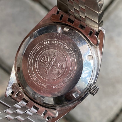 Rare Ricoh President Dynamic Wide Black Dial Automatic 21 Jewels Vintage Watch