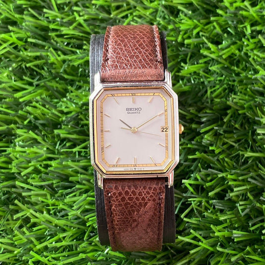 Rare Seiko Tank Quartz  5P32-3B70 Gray Dial Leather Strap Dress Fashion Watch JR