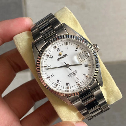 Rare Enicar Automatic White Dial Roman 25 Jewels Swiss Made Vintage Watch Men