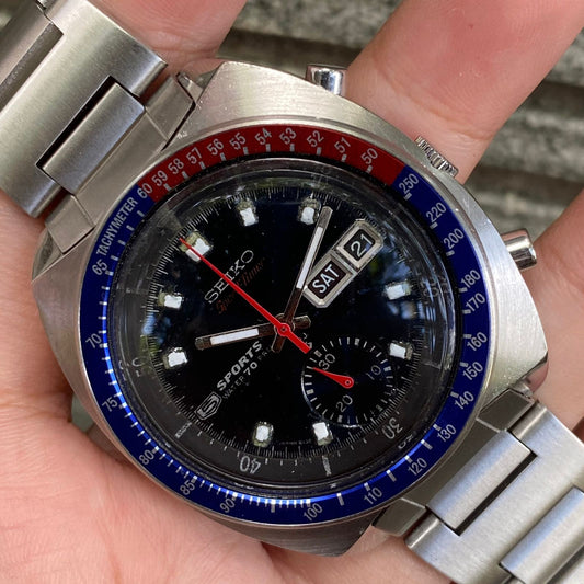 RARE Seiko Pogue 6139-6000 Automatic Black Dial Pepsi Bezel Watch Vintage Men