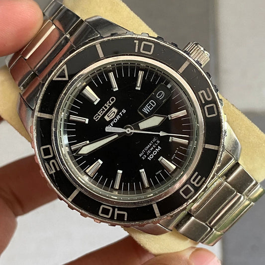 RARE Seiko 5 Sports SNZH55K1 Automatic Fifty Fanthoms Black Dial Bezel  Watch