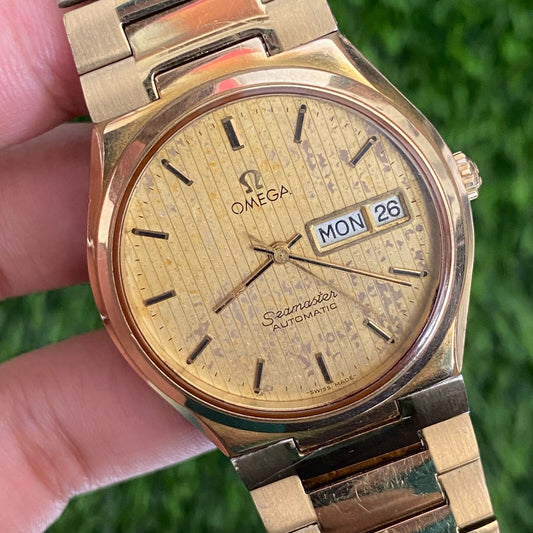 Rare Omega Seamaster 166.0268 Automatic 1020 Gold Dial Day Date Vintage Swiss