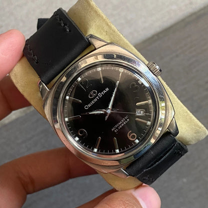 Rare Orient Star Explorer Automatic Date Black Dial Cushion Watch Vintage Men