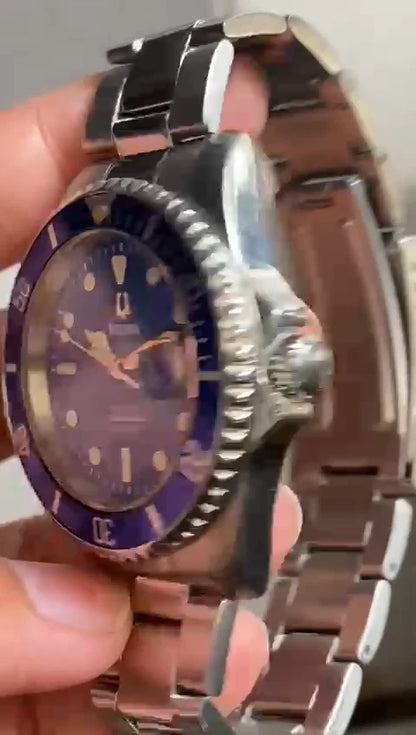 Rare Bulova Diver Professional Automatic Blue Dial Date Vintage Watch Men