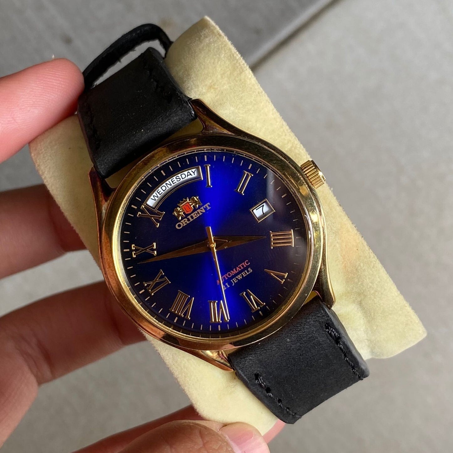 Rare Orient President Roman Index Blue Dial Automatic EV0H-A00 21 Jewels Vintage