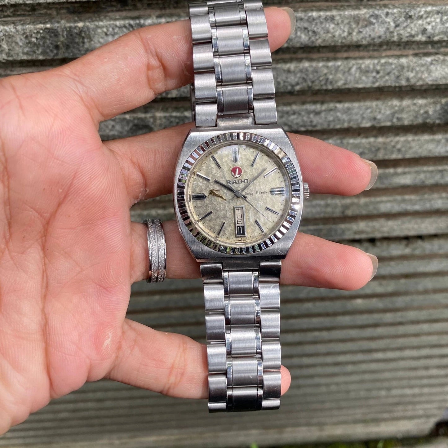 RARE Rado Golden Gazzelle Automatic Day Date Pattern Dial Swiss Vintage Watch