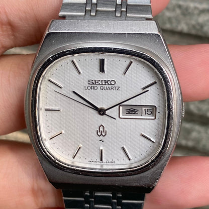 RARE Seiko Lord Quartz 7143-5010 Silver Dial Day Date JDM Watch Dress Vintage
