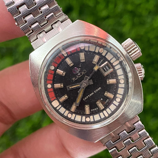 Rare Rado Captain Cook Automatic 727/1  Black Dial Date Ladies Watch Vintage