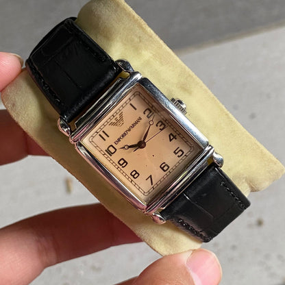 Rare Emporio Armani AR0204 Quartz Cream Tank Classic Watch Vintage Dress Men