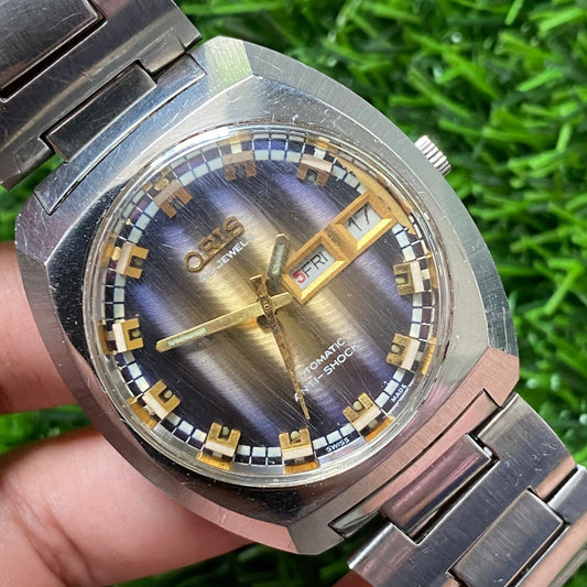 Rare Oris Automatic Day Date Gradation Dial 25 Jewels Vintage Swiss Watch Men