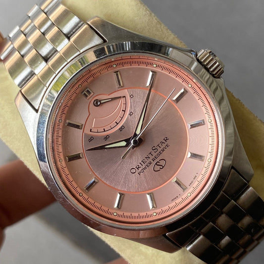 Rare Orient Star Power Reserve Salmon Dial Automatic EW01-00 Vintage Watch Men