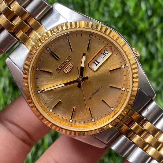 Rare Seiko 5 President SNXJ92 Automatic 7S26-3110 Two Tone Gold Vintage Watch