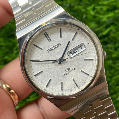Rare Ricoh Riquartz Snowflake Dial Japan Ref 580511 Day Date Men Watch Vintage