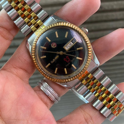 RARE Rado Purple Horse Day Date Black Dial Two Tone Automatic ETA Watch Vintage