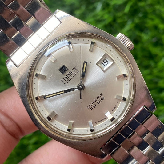 Rare Tissot Visiodate Seastar PR516 Date Silver Dial Swiss Automatic Watch Men