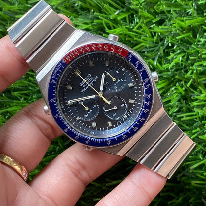 Rare Seiko Choronograph Quartz 7A28 Black Dial Pepsi Bezel Vintage Watch Men