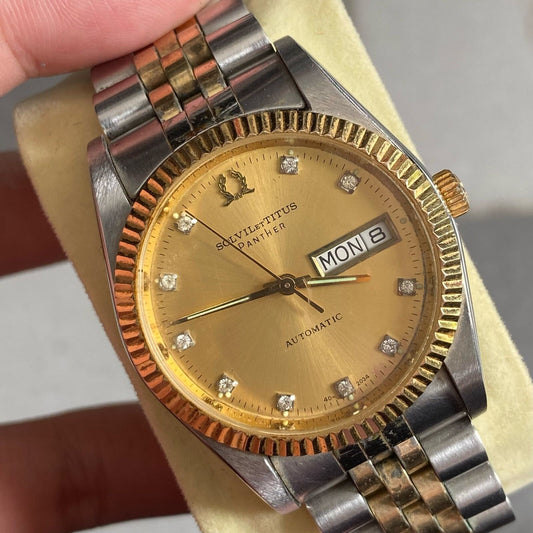 RARE Solvil et Titus Automatic Index Diamond Day Date Two Tone Vintage Watch