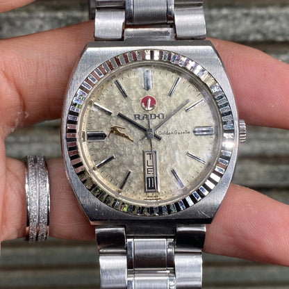 RARE Rado Golden Gazzelle Automatic Day Date Pattern Dial Swiss Vintage Watch