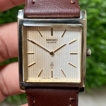 Rare Seiko Quartz Tank Baton Index Aging Dial Patina Dress Watch Vintage Classic