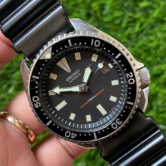Rare Seiko Diver Automatic 7002-7000 Scuba Dial Black Bezel Date Watch Sport Men