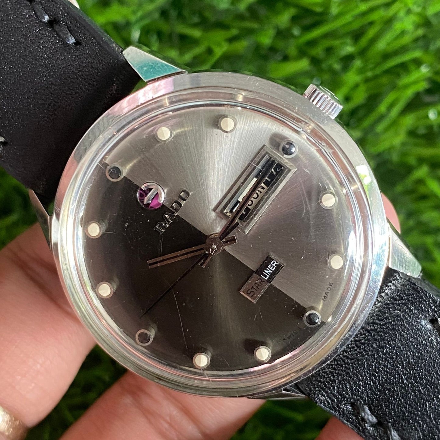 Rare Rado Starliner Yin Yang Dial Black Silver Automatic DayDate Swiss Watch Men