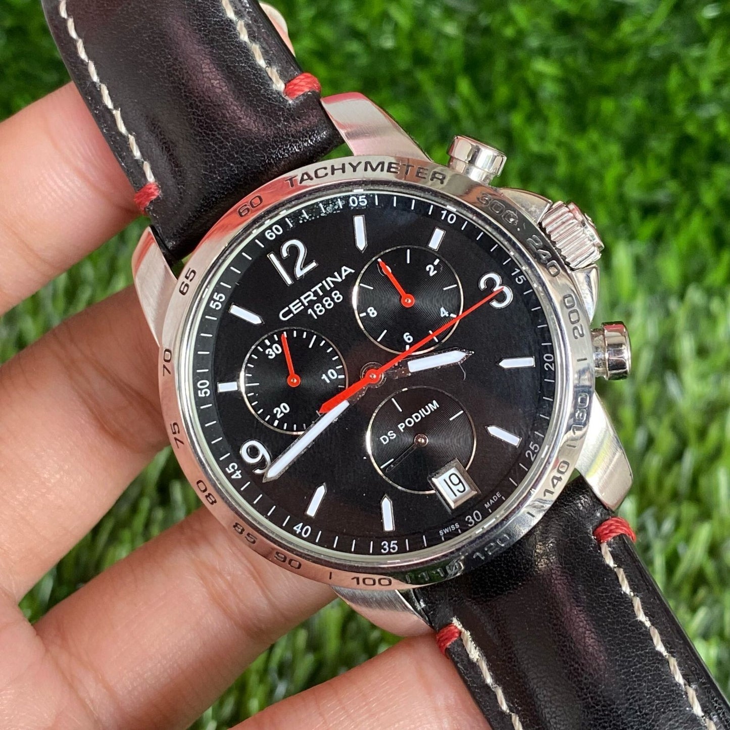 Rare Certina DS Podium Quartz Chronograph Black Dial Date Swiss Watch Men