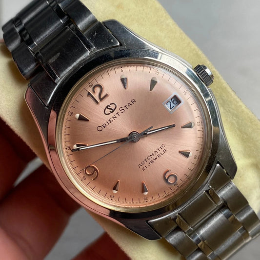 Rare Orient Star Explorer Automatic Salmon Dial 21 Jewels Date Watch Boy 36.5 mm | eBay
