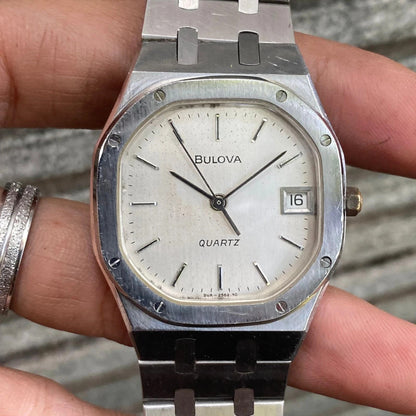 Rare Bulova Oak Style Hexagon Silver Quartz All Original Swiss