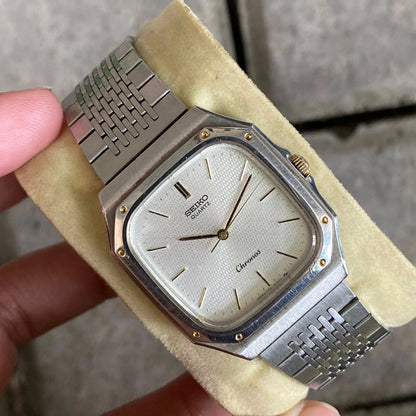Rare Seiko Chronos Quartz 7731-5130 Square Silver Oak Style Vintage Watch Men