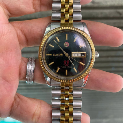 RARE Rado Purple Horse Day Date Black Dial Two Tone Automatic ETA Watch Vintage
