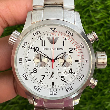 Rare Emporio Armani AR0557 Chronograph White Dial Date Big Watch Men Vintage
