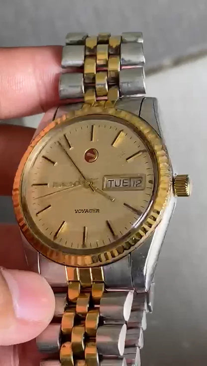 Rare Rado Voyager President Automatic Day Date Two Tone Swiss Watch Vintage Men