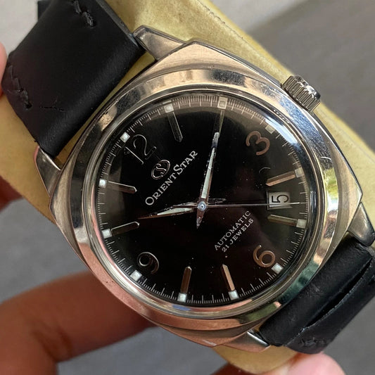 Rare Orient Star Explorer Automatic Date Black Dial Cushion Watch Vintage Men