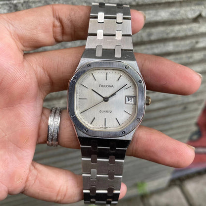 Rare Bulova Oak Style Hexagon Silver Quartz All Original Swiss
