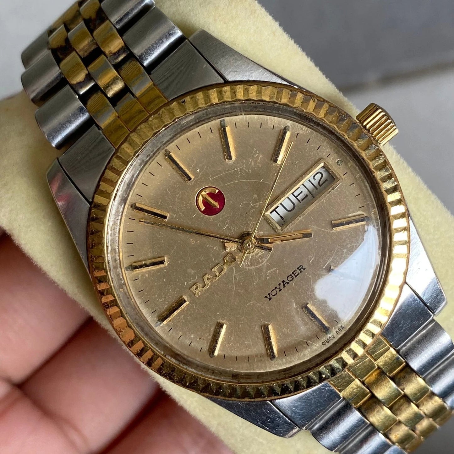 Rare Rado Voyager President Automatic Day Date Two Tone Swiss Watch Vintage Men