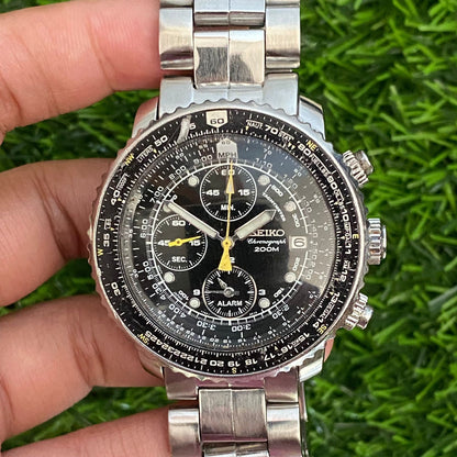 Rare Seiko Flightmaster Pilot SNA411P1 Chronograph Black DIal Quartz 7T62 Watch