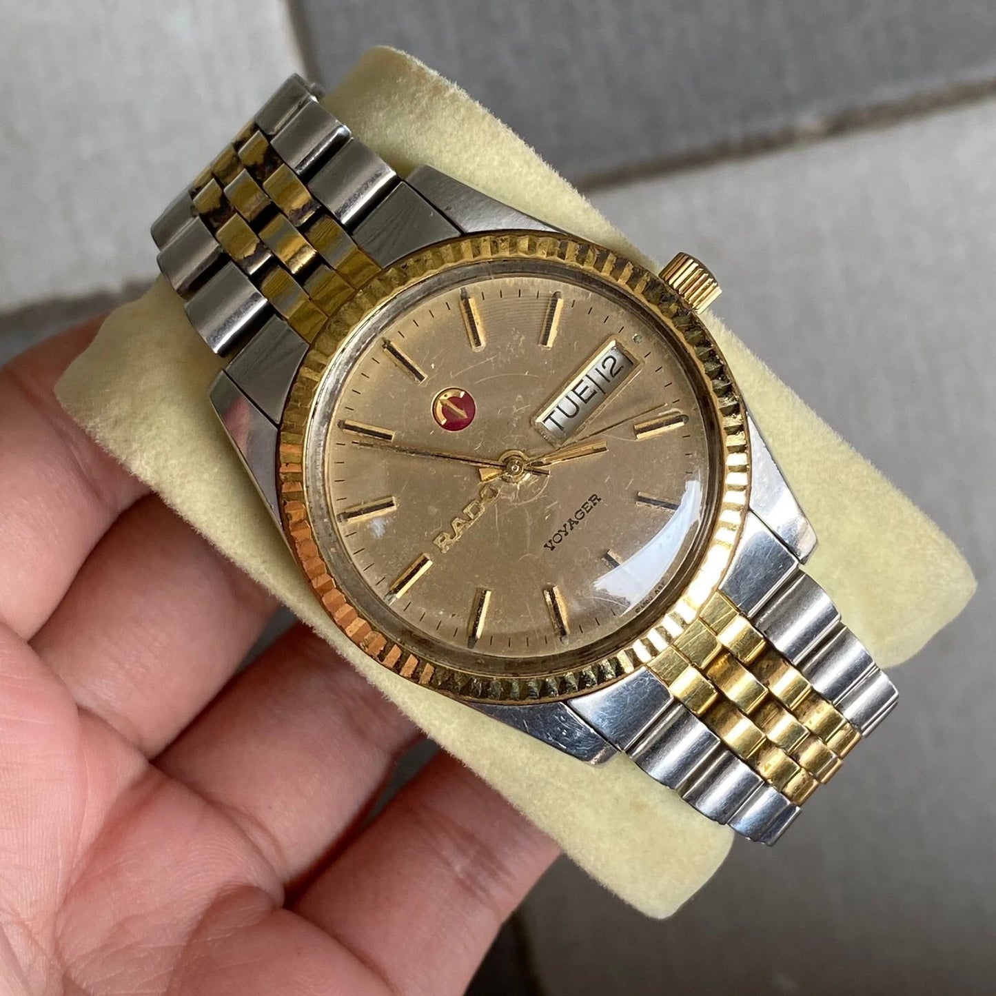 Rare Rado Voyager President Automatic Day Date Two Tone Swiss Watch Vintage Men