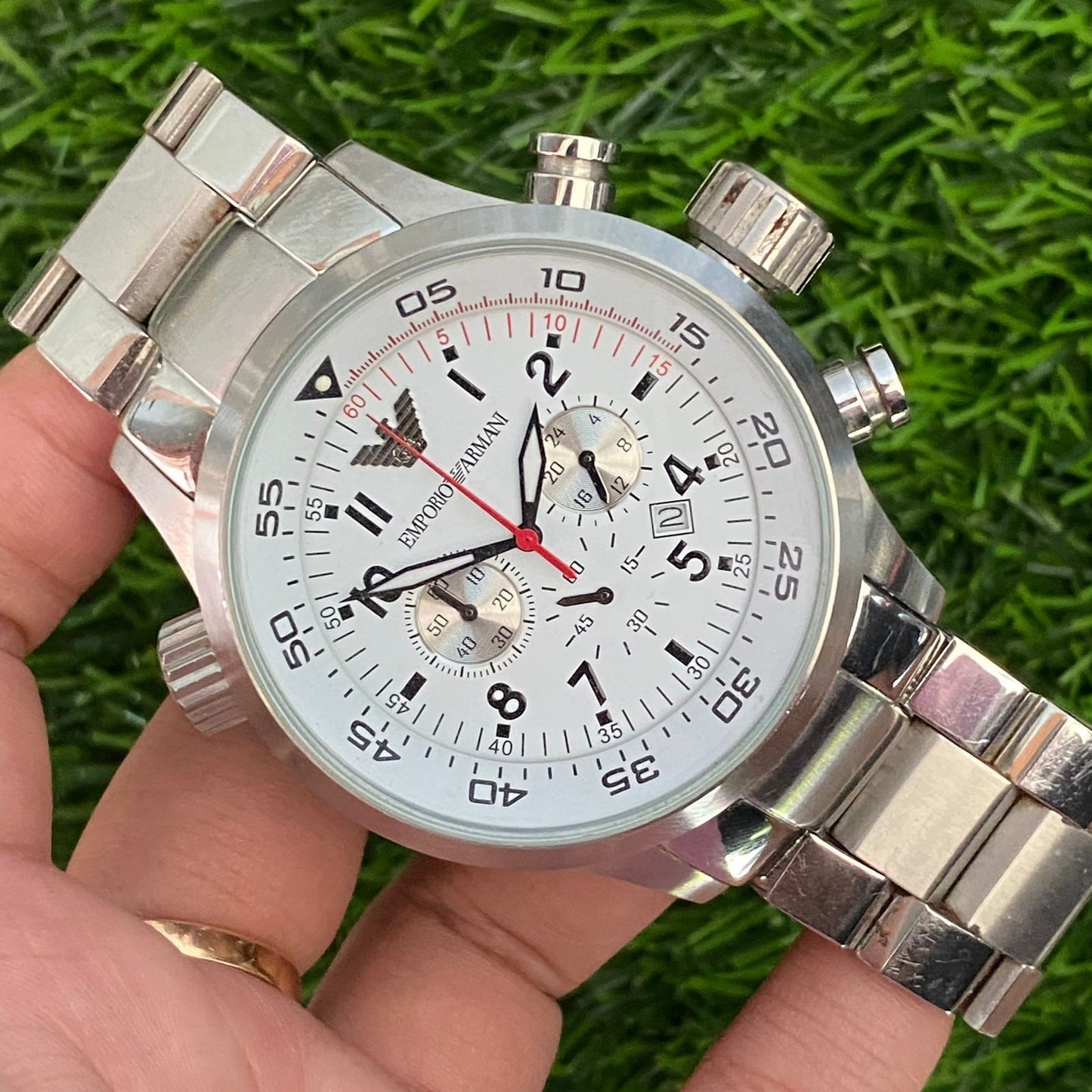 Rare Emporio Armani AR0557 Chronograph White Dial Date Big Watch Men Vintage
